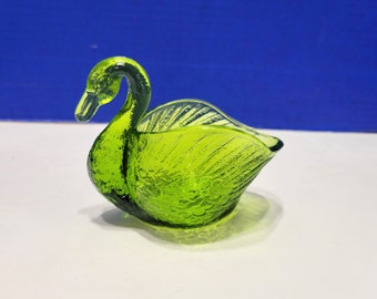 Vintage Green Glass Swan Tea Light Candle Holder