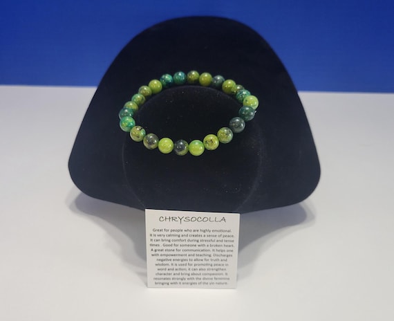 Vintage Green Chrysocolla Stone Beaded Power Bracelet for Peace