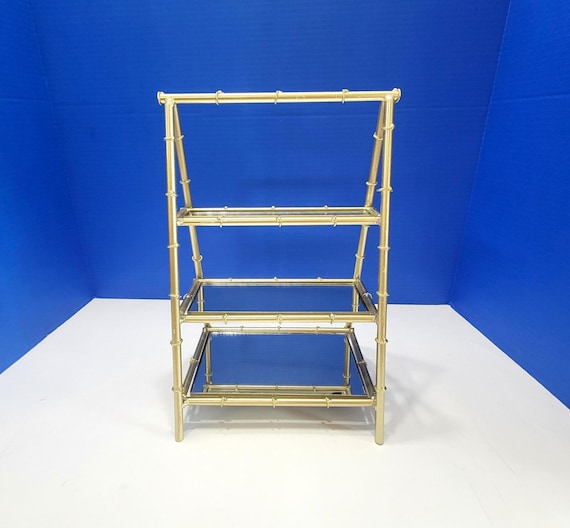 Vintage Gold Bamboo Tiered Stand with Mirrors