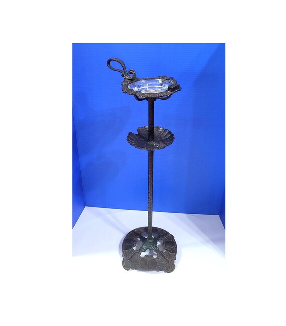 Antique Cast Iron Ash Tray Smoking Stand Palm Tree Motif