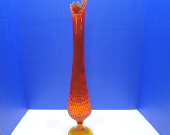 Vintage Midcentury Tall Amberina Glass Swung Vase 22.5"