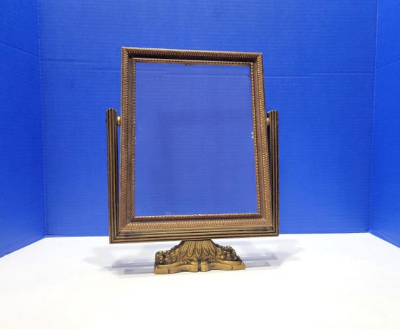 Antique Wood Swinging Picture Frame Ornate Gold Base