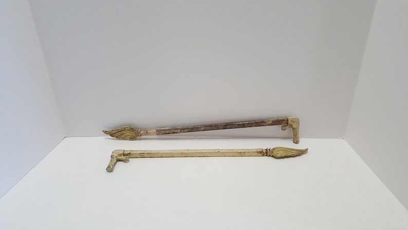 Art Deco White Metal Retractable Curtain Rods With Wing Finial Image 0