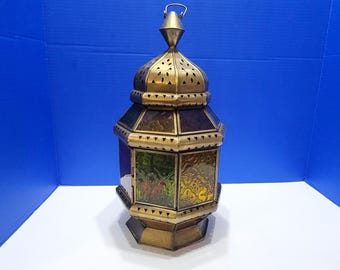 Vintage Brass Colorful Moroccan Lamp