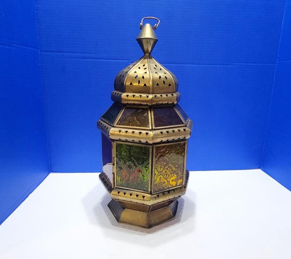 Vintage Brass Colorful Moroccan Lamp