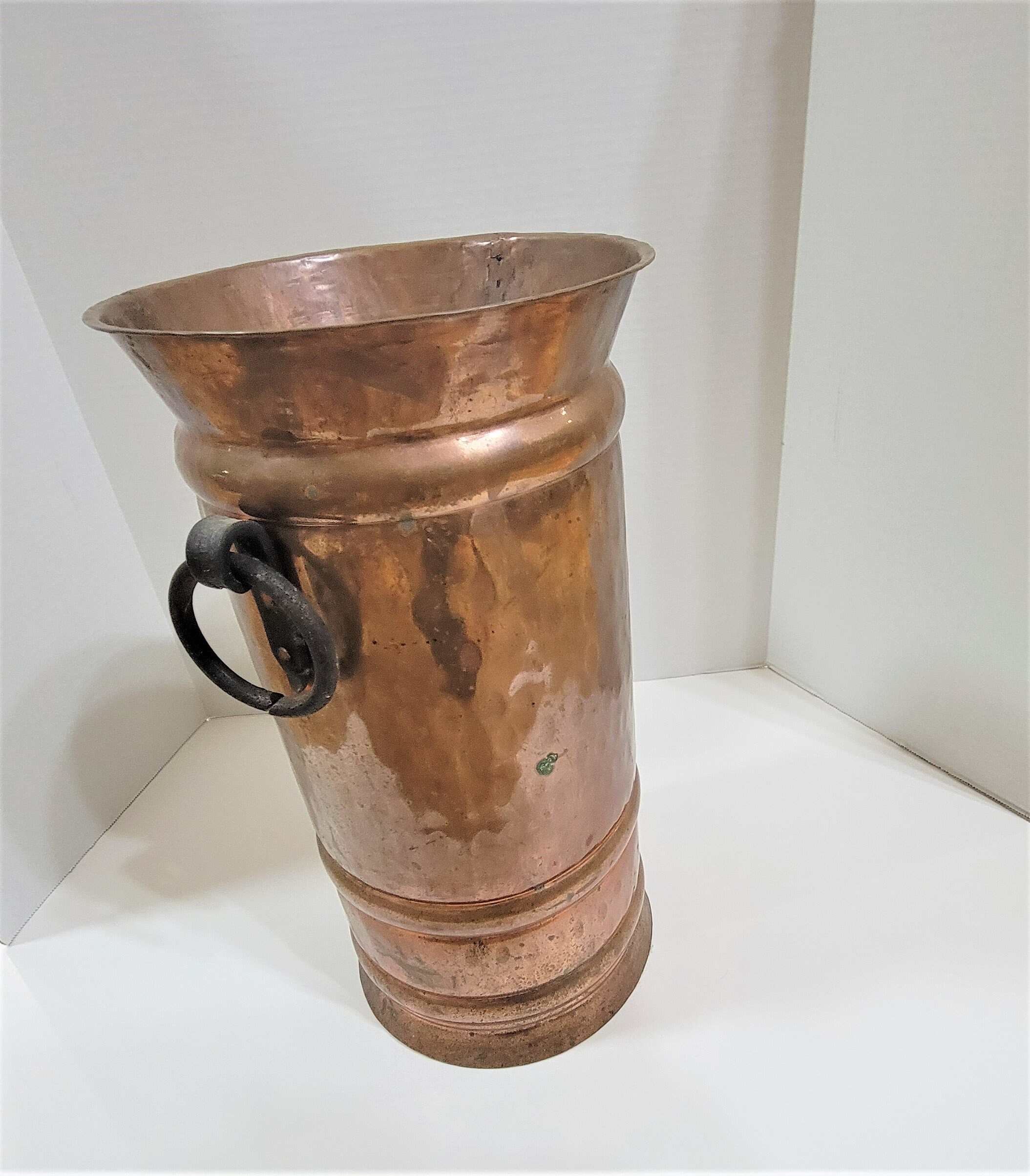 Vintage Copper Umbrella Stand with Iron Handles