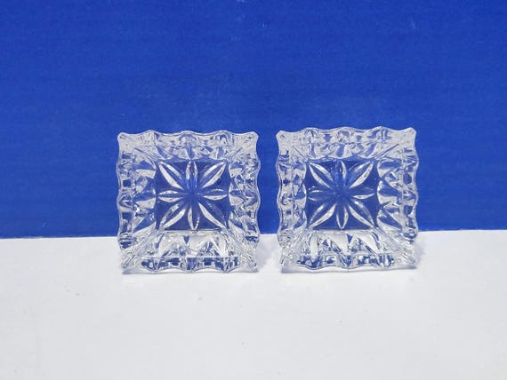 Vintage Square Crystal Salt Cellars Pair