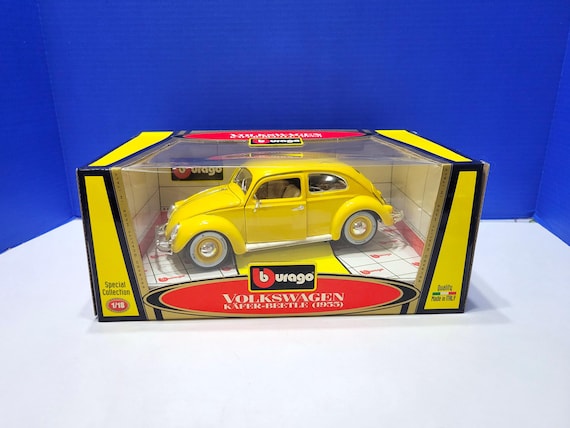 Vintage Burago 1955 Volkswagen Kafer Yellow Beetle 1/18 Diecast Model Car