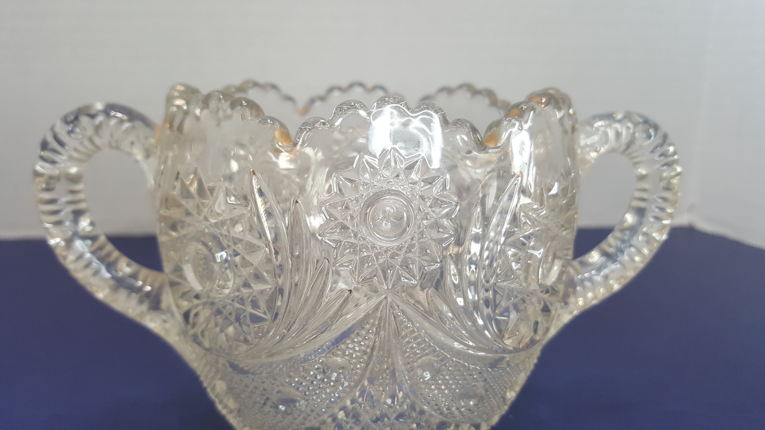 Vintage Clear Glass Sugar Bowl 2 Handles Hobstar Pattern Etsy