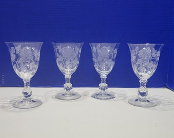 Vintage Heisey Rose Crystal Waverly Wine Glasses Set of 4