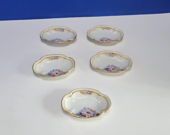 Vintage Nippon Hand Painted Oblong Salt Cellars Lot of 5