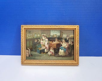 Antique Victorian Children Lithograph Print by P.O. Vickery in Gold Frame