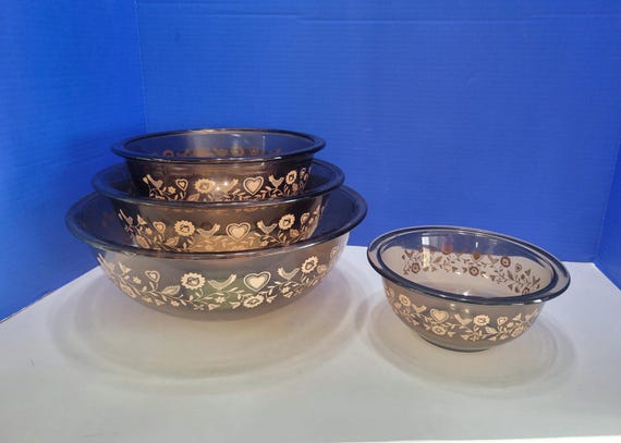 Vintage Pyrex Festive Harvest Smoky Mixing Bowls Set of 4