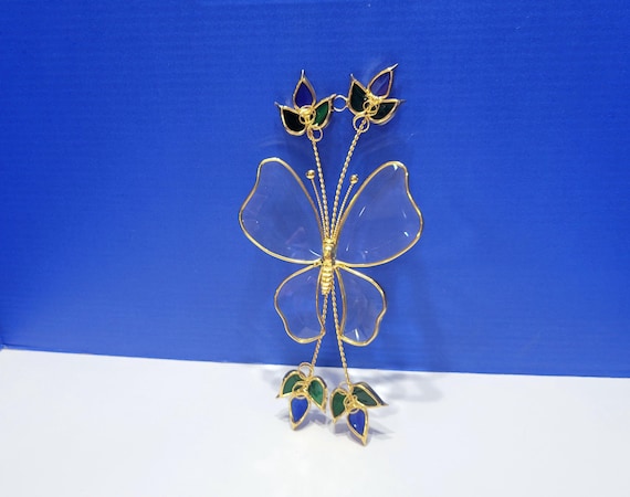 Vintage Clear Glass Butterfly with Stained Glass Suncatcher