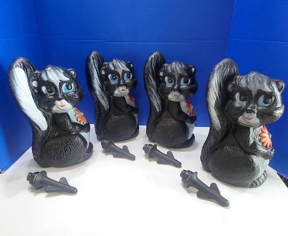 Vintage Blow Mold Plastic Skunk Lawn Ornaments Set of 4
