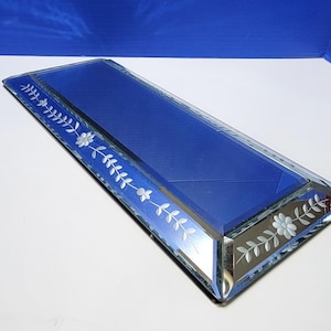 Vintage Long Rectangular Beveled Glass Plateau Mirror Etched 15x7