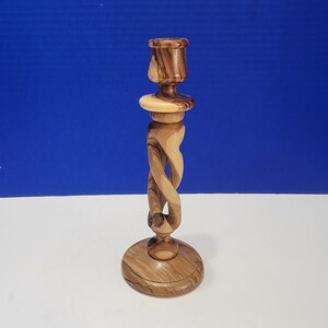 Vintage Olive Wood Twisted Candlestick Holder