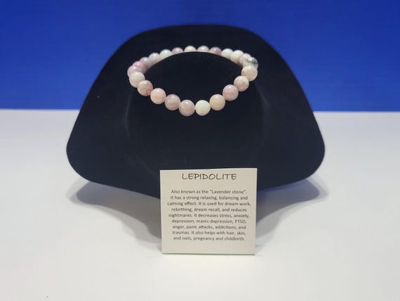 Vintage Natural Lepidolite Lavender Beaded Bracelet for Stress Relief