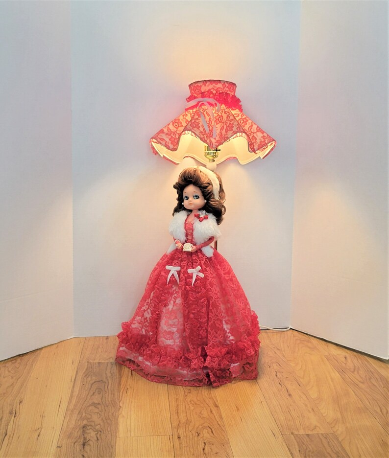 Vintage Doll Lamp with Fuchsia Pink Lace Dress Etsy