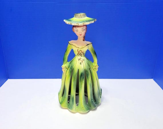Vintage Kreiss Green Ceramic Napkin Holder Lady