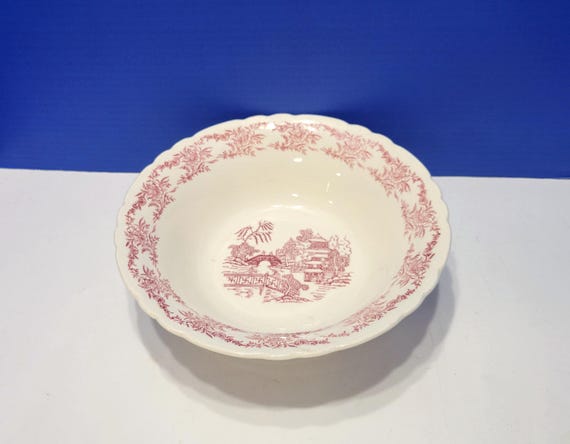 Vintage Red Willow Pink Transferware 9" Serving Bowl