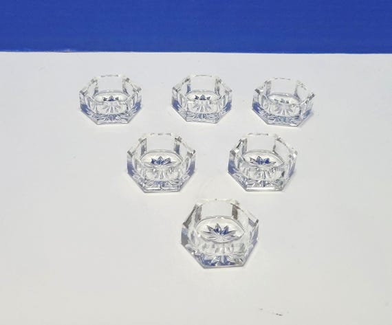 Vintage Hexagon Crystal Salt Cellars Set of 6