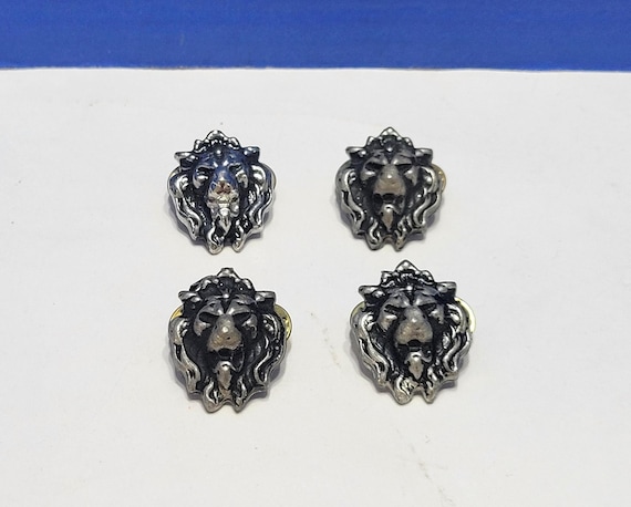 Vintage Silver Metal Lion Head Tie Tack Pins Lot of 4