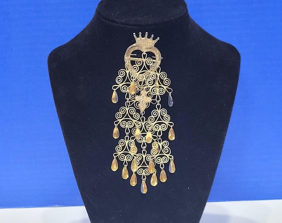 Vintage Large 830s Traditional Norwegian Solje Brooch with Crown