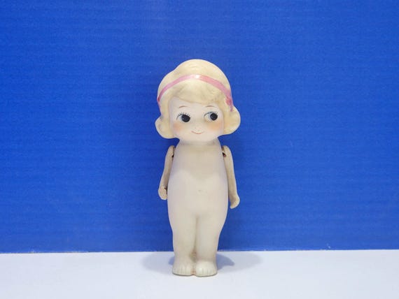 Vintage Bisque Kewpie Girl Doll with Blonde Hair