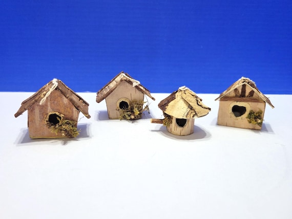 Vintage Miniature Birch Bark Bird Houses Lot