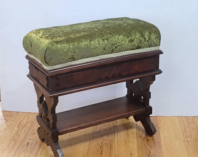 Antique Eastlake Wood Slipper Bench With Green Velvet Seat - Etsy