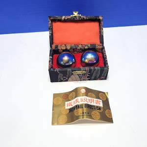 Vintage Chinese Smooth Metal Boading Balls in Black Box