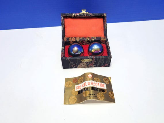 Vintage Chinese Smooth Metal Boading Balls in Black Box