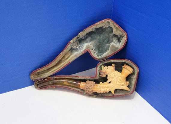 Antique Meerschaum Pipe with Carved Dog Needs Repair