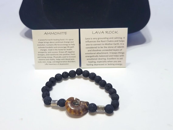 Vintage Ammonite Sea Shell Black Lava Rock Bracelet