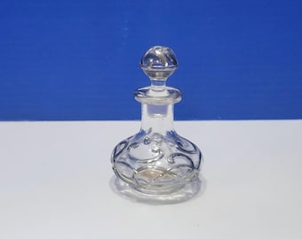 Vintage Glass Perfume Bottle with Silver Overlay Filigree