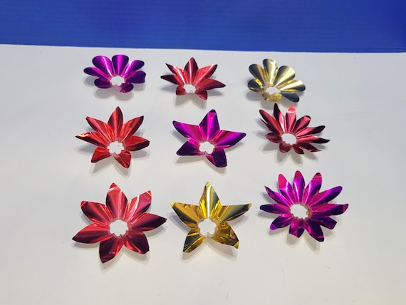 Vintage Colorful Aluminum Christmas Tree Light Reflectors Set of 9