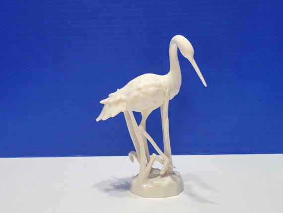 Vintage White Porcelain Crane Made in Germany