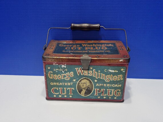 Antique George Washington Cut Plug Tobacco Tin Patriotic General Store