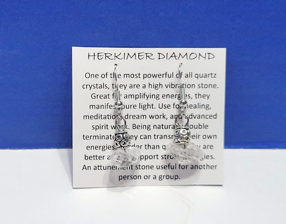 Vintage Herkimer Diamond Natural Quartz Crystal Dangle Drop Earrings