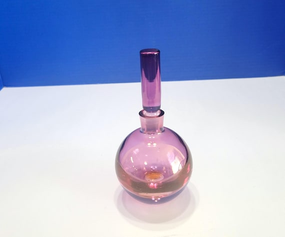 Vintage Krosno Poland Pink Art Glass Perfume Bottle with Stopper