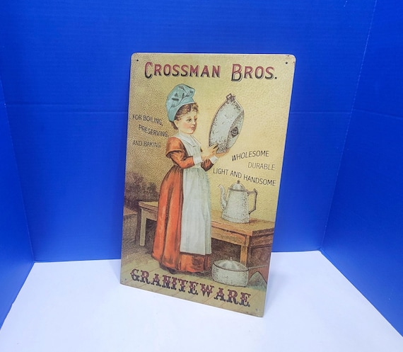 Vintage Crossman Bros. Graniteware Advertising Metal Sign