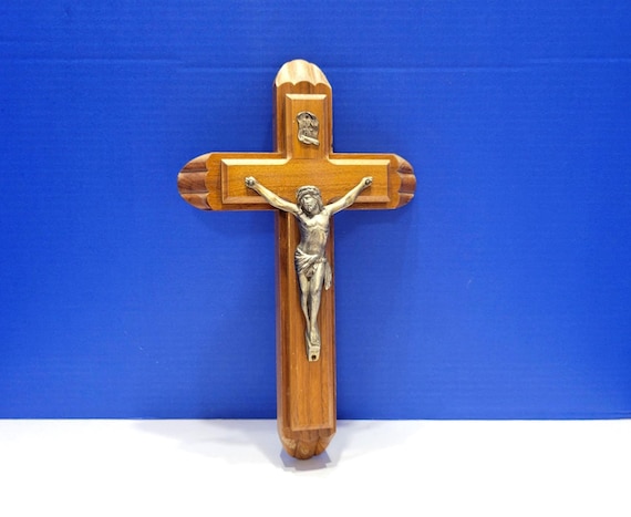 Vintage Catholic Wooden Crucifix Sick Call Box Last Rites