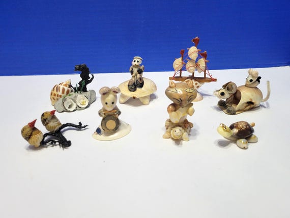 Vintage Sea Shell Creature Figurines Large Lot