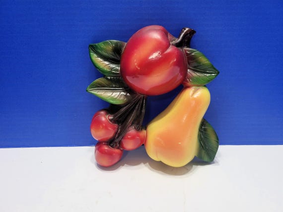 Vintage Chalkware Fruit Cluster Wall Plaque