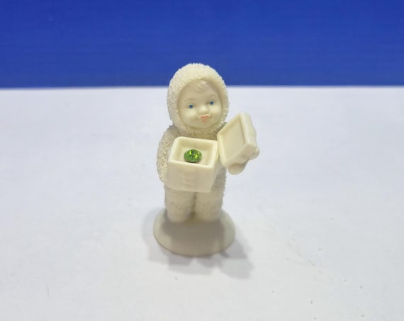 Vintage Department 56 Snow Babies A Gift for You Peridot Green Birthstone Figurine
