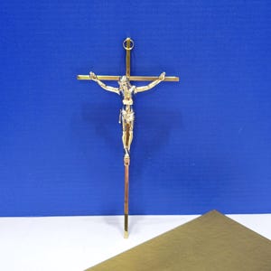 Vintage Shiny Gold Metal Thin Crucifix with Gold Gift Box
