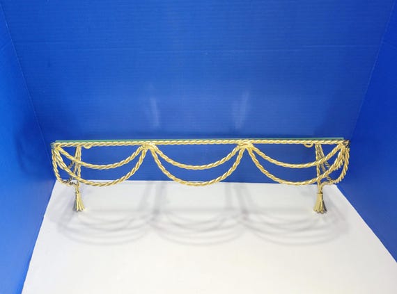 Vintage Gold Metal Twisted Rope Tassels Wall Shelf with Glass Top