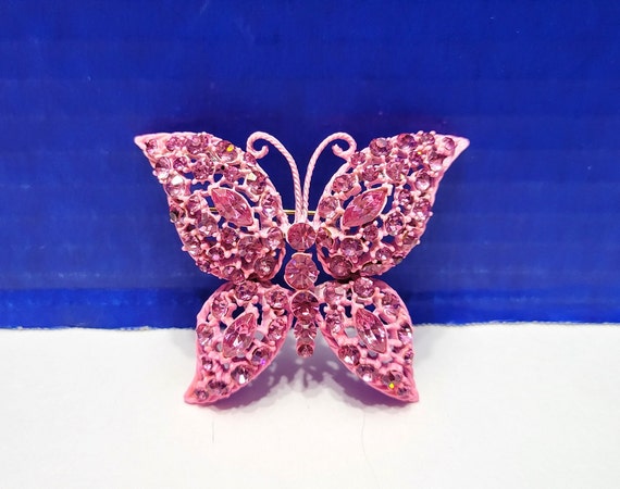 Vintage Bubble Gum Pink Butterfly Brooch with Spa… - image 1