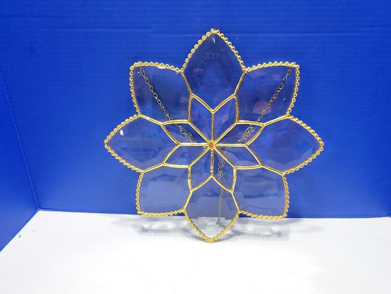 Vintage Clear Beveled Glass Flower Suncatcher on Gold Chain 12"